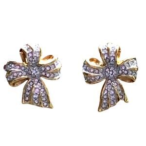Swarovski Earrings Bow Two Tone w/ Clear Swarovski Crystals
